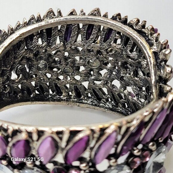 Bold Purple Cuff Bracelet Floral Motif Purple Bangle - Picture 12 of 14